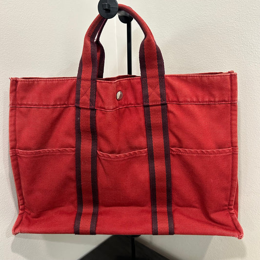 1018 HERMÈS Toile Fourre-Tout MM Tote Red