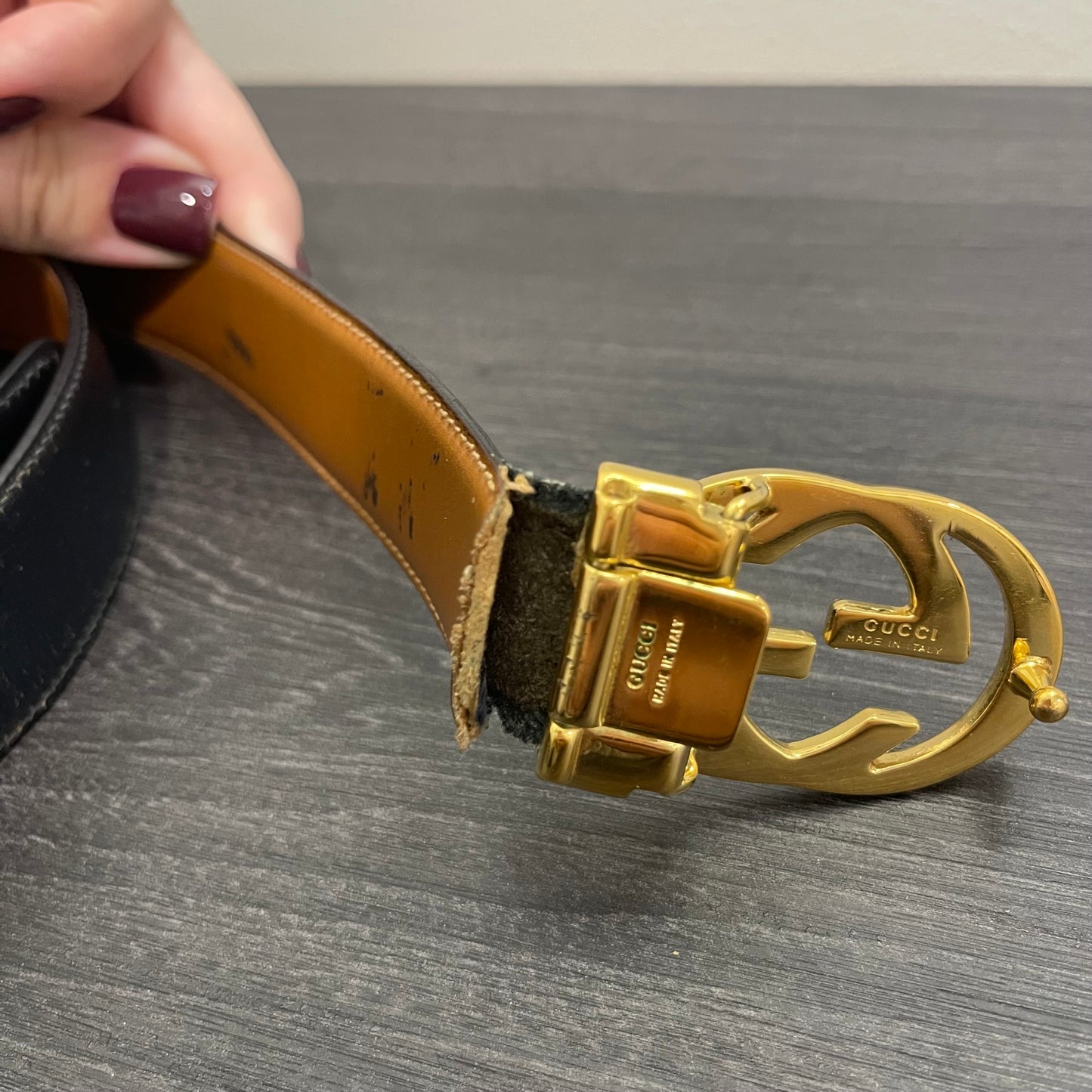 GUCCI Detachable Belt Buckle, Reversible Black/Brown Leather Belt Size 83/34