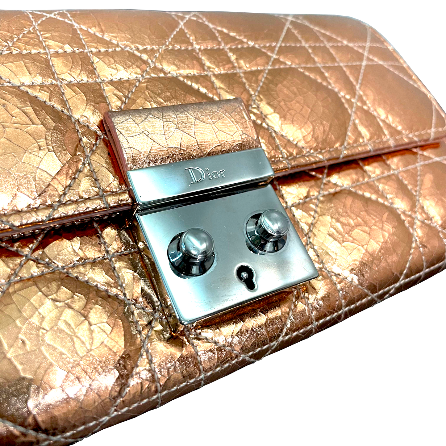 CHRISTIAN DIOR Cannage Leather Metallic Rose Gold Promenade Wallet on Chain