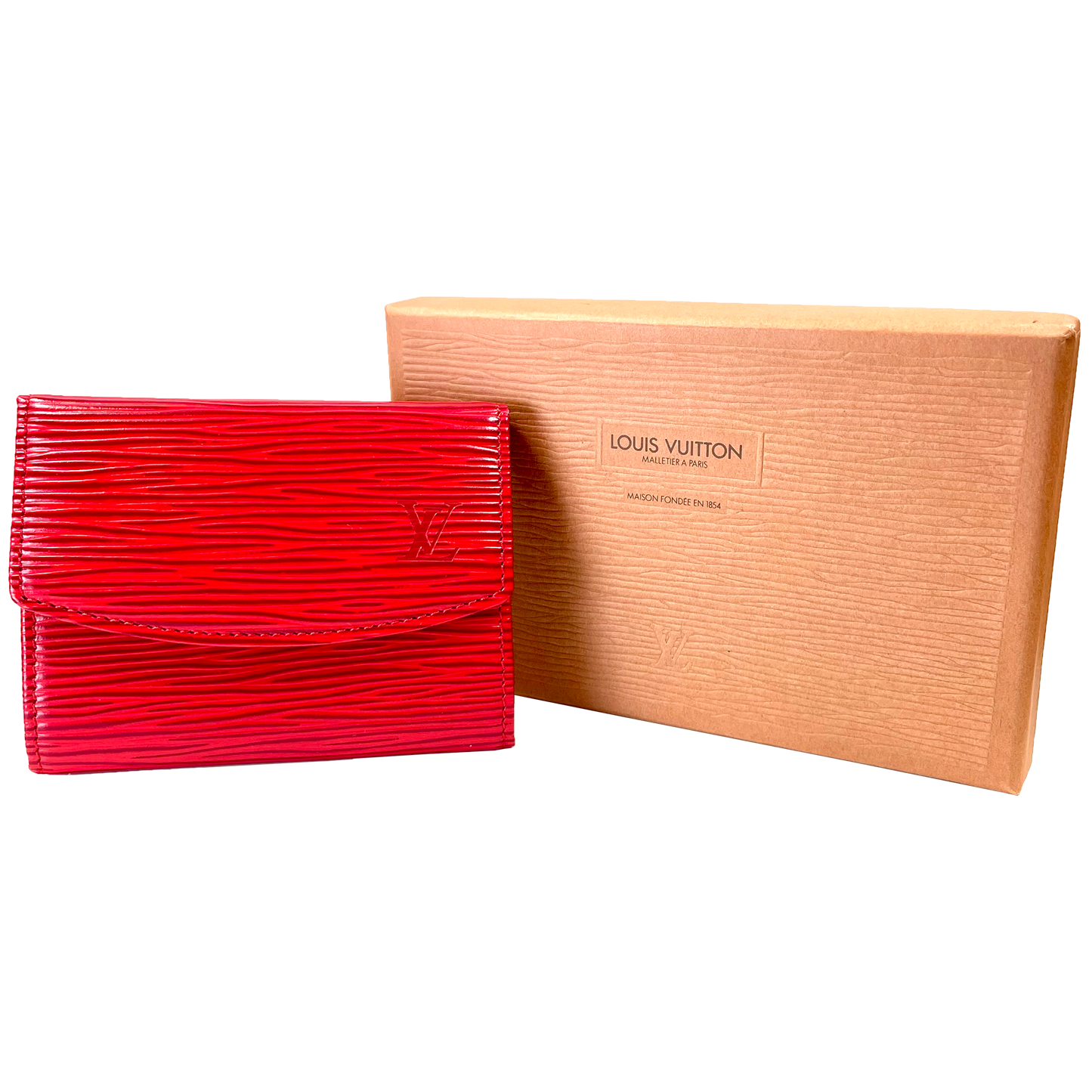 LOUIS VUITTON Red Epi Coin Purse with Box