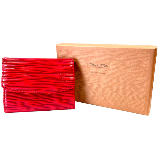 LOUIS VUITTON Red Epi Coin Purse with Box