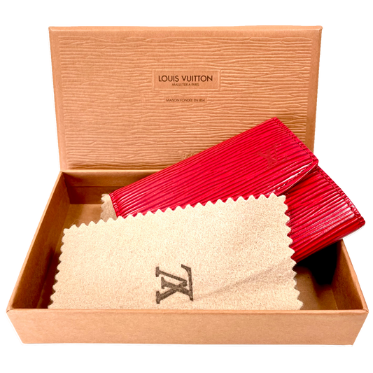 LOUIS VUITTON Red Epi Coin Purse with Box