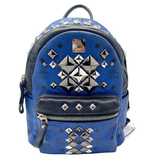 #1136 MCM Studded Colorblock Stark Brock Backpack in Blue Visetos