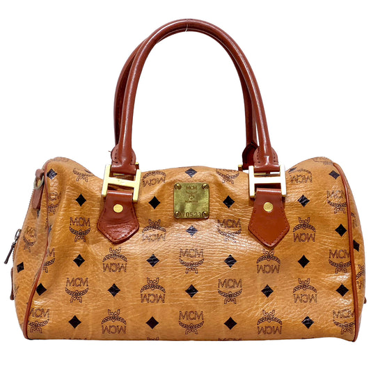 #1142 MCM Boston 32 Bag in Cognac Visetos