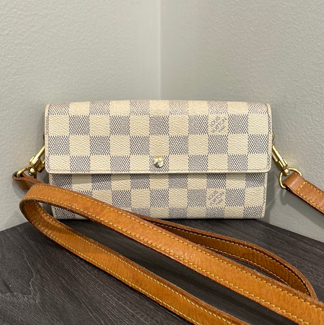 SOLD! Louis Vuitton Damier Wallet with Shoulder Strap