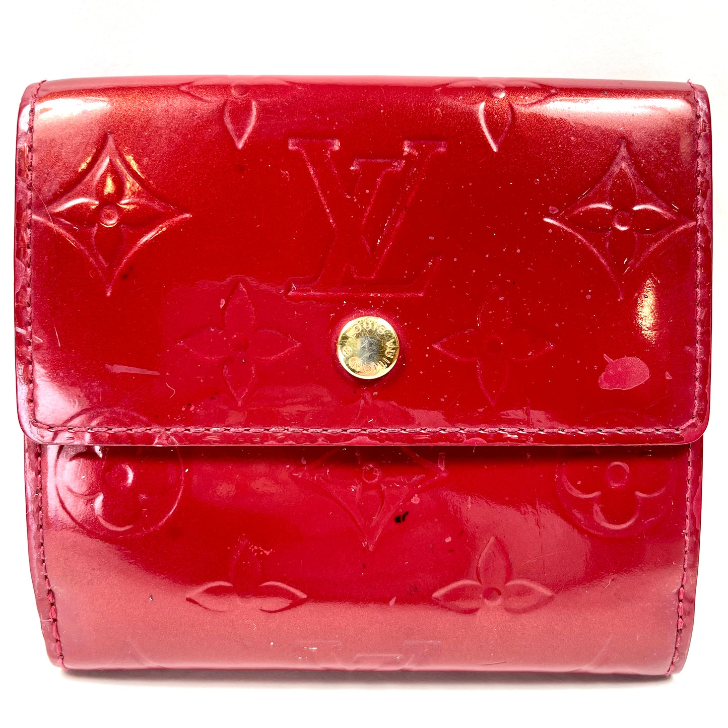 LOUIS VUITTON Red Monogram Vernis Leather Compact Wallet