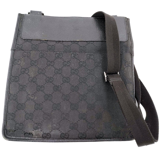 #1160 GUCCI Black GG Canvas Messenger Crossbody
