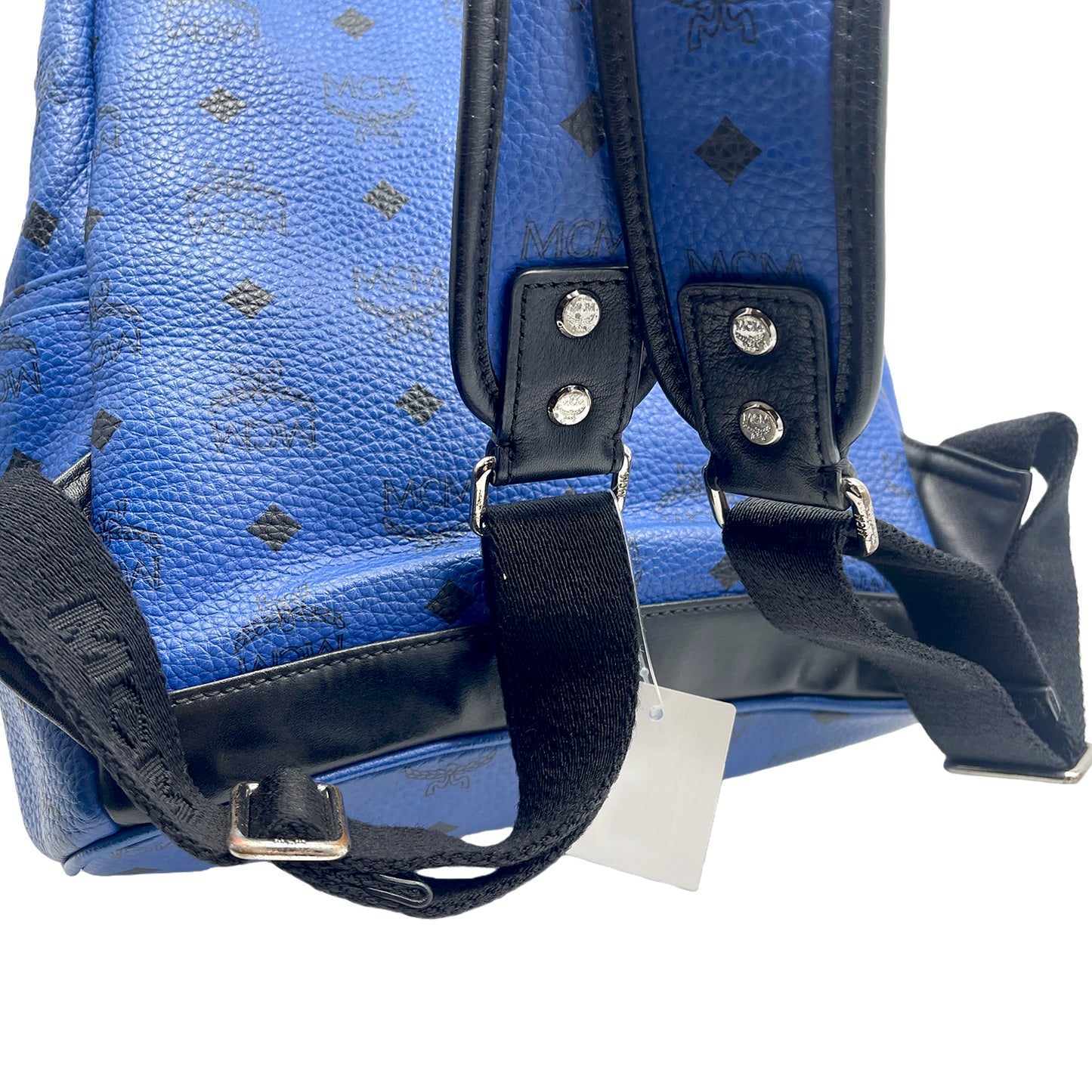 #1136 MCM Studded Colorblock Stark Brock Backpack in Blue Visetos