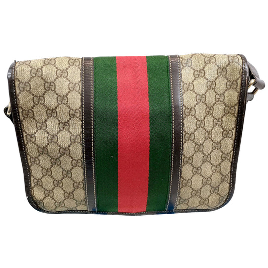#1265 GUCCI GG Supreme Web Flap Messenger Bag