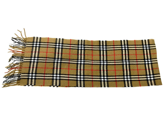 #1316 BURBERRY Vintage Beige Check 100% Lambswool Scarf