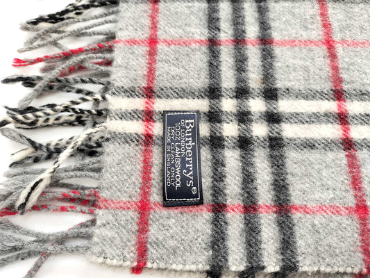 #1335 BURBERRY Vintage Gray Check 100% Lambswool Scarf