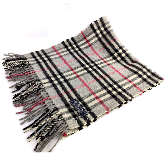 #1317 BURBERRY Vintage Gray Check 100% Cashmere Scarf