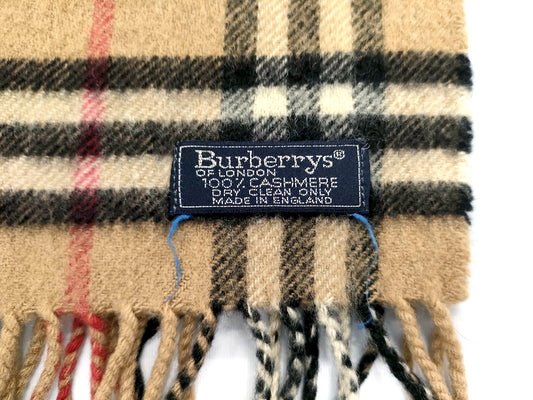 #1323 BURBERRY Vintage Archive Beige Check 100% Cashmere Scarf