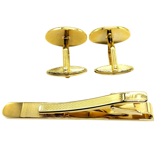 #1247 DUNHILL Cufflinks & Tie Clip Set: Gold-tone & Genuine Lapis Lazuli