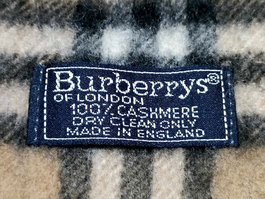 #1351 BURBERRY Vintage Archive Beige Check 100% Cashmere Scarf
