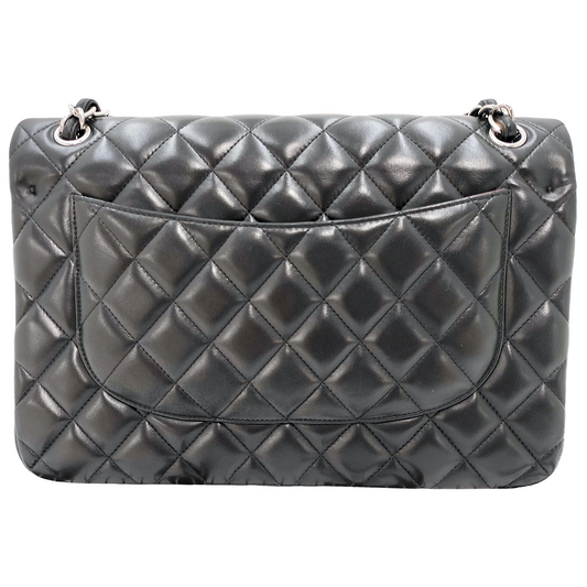 #1197 CHANEL Black Lambskin Matelasse 30cm Double Flap Shoulder Bag