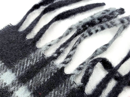 #1350 BURBERRY Navy Check 100% Cashmere Scarf