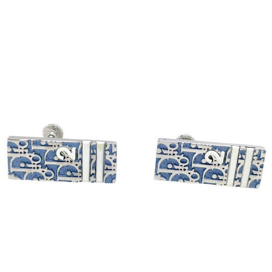 #1295 CHRISTIAN DIOR Blue Varsity Diorissimo Enamel Clip-on Earrings