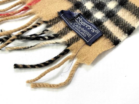 #1354 BURBERRY Vintage Archive Beige Check 100% Cashmere Scarf