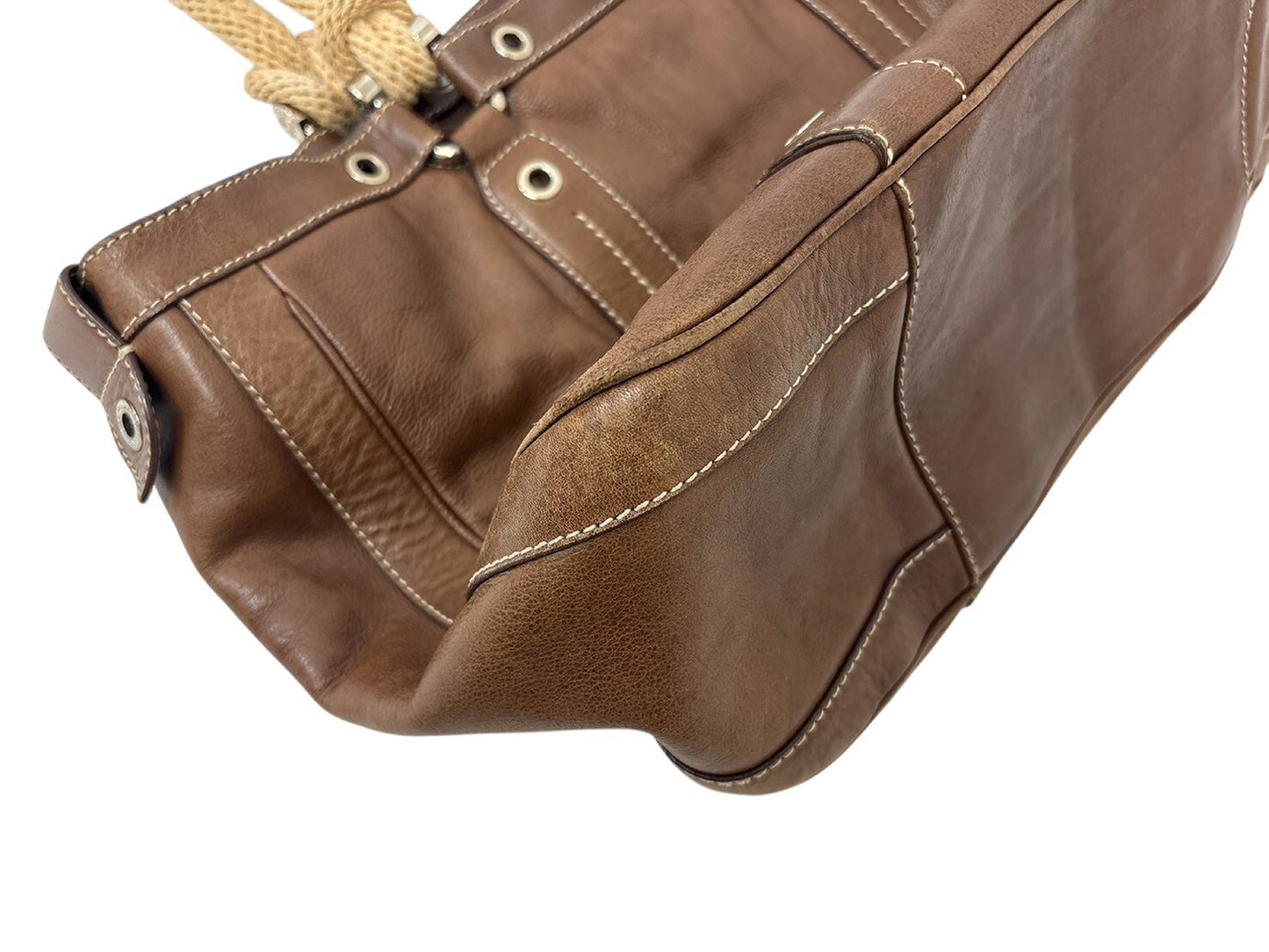 #1300 BALLY Brown Leather Braided Rope Shoulder Tote