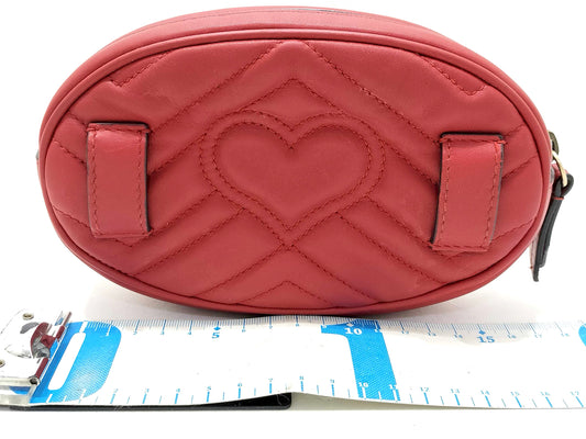 #1525 GUCCI GG Marmont Red Leather Matelassé Chevron Belt Bag (Bum Bag)