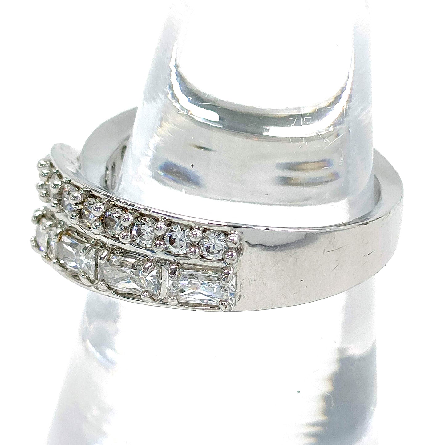 #1450 SWAROVSKI Hyperbola Cocktail Ring Mixed cuts Double Bands Rhodium-plated Size 52