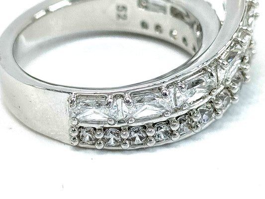 #1450 SWAROVSKI Hyperbola Cocktail Ring Mixed cuts Double Bands Rhodium-plated Size 52