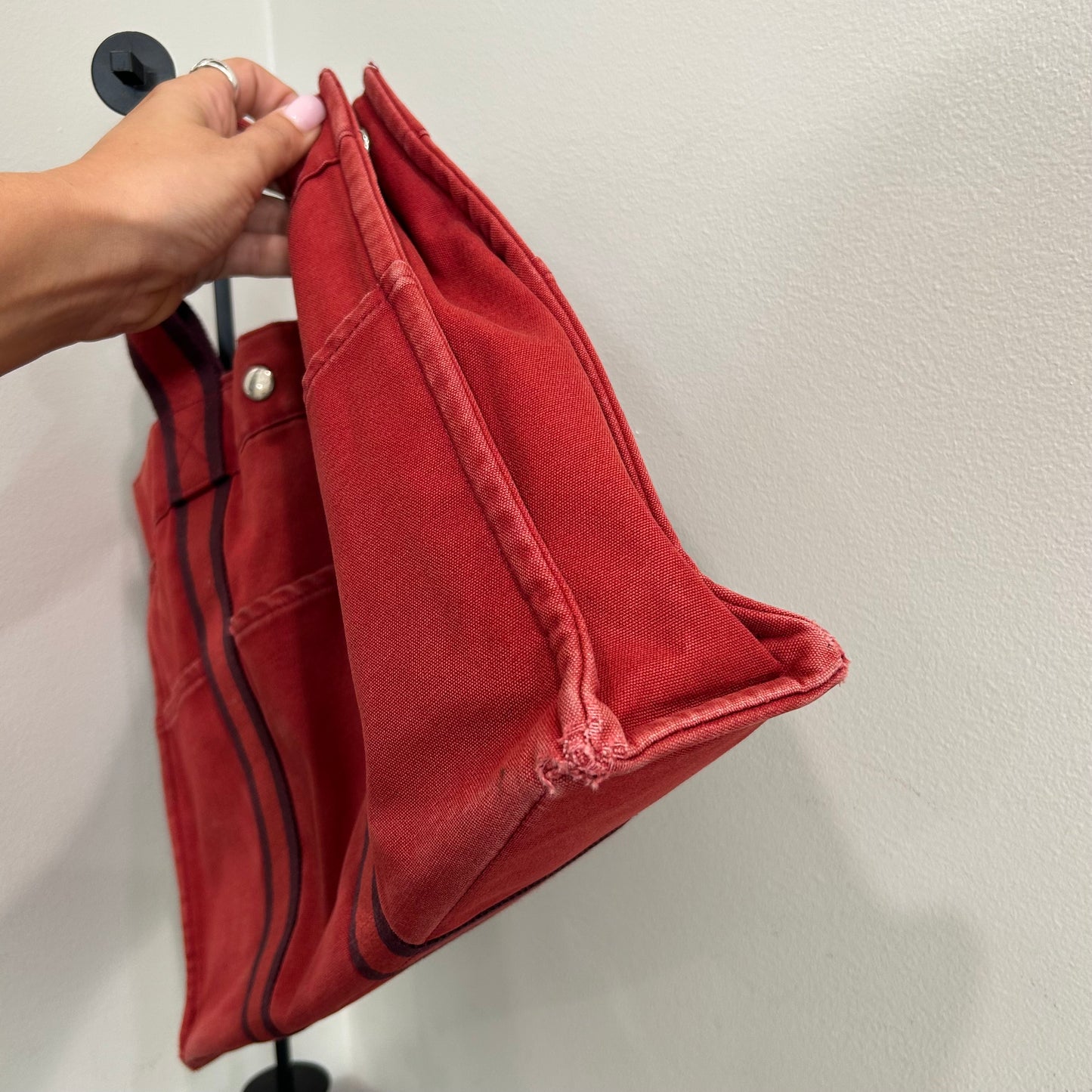 1018 HERMÈS Toile Fourre-Tout MM Tote Red