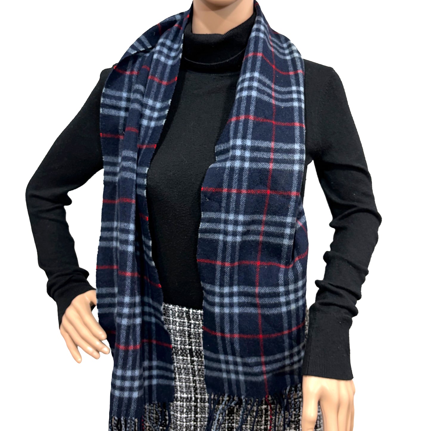 #8270 Vintage BURBERRY Blue Check 100% Lambswool Scarf Stole