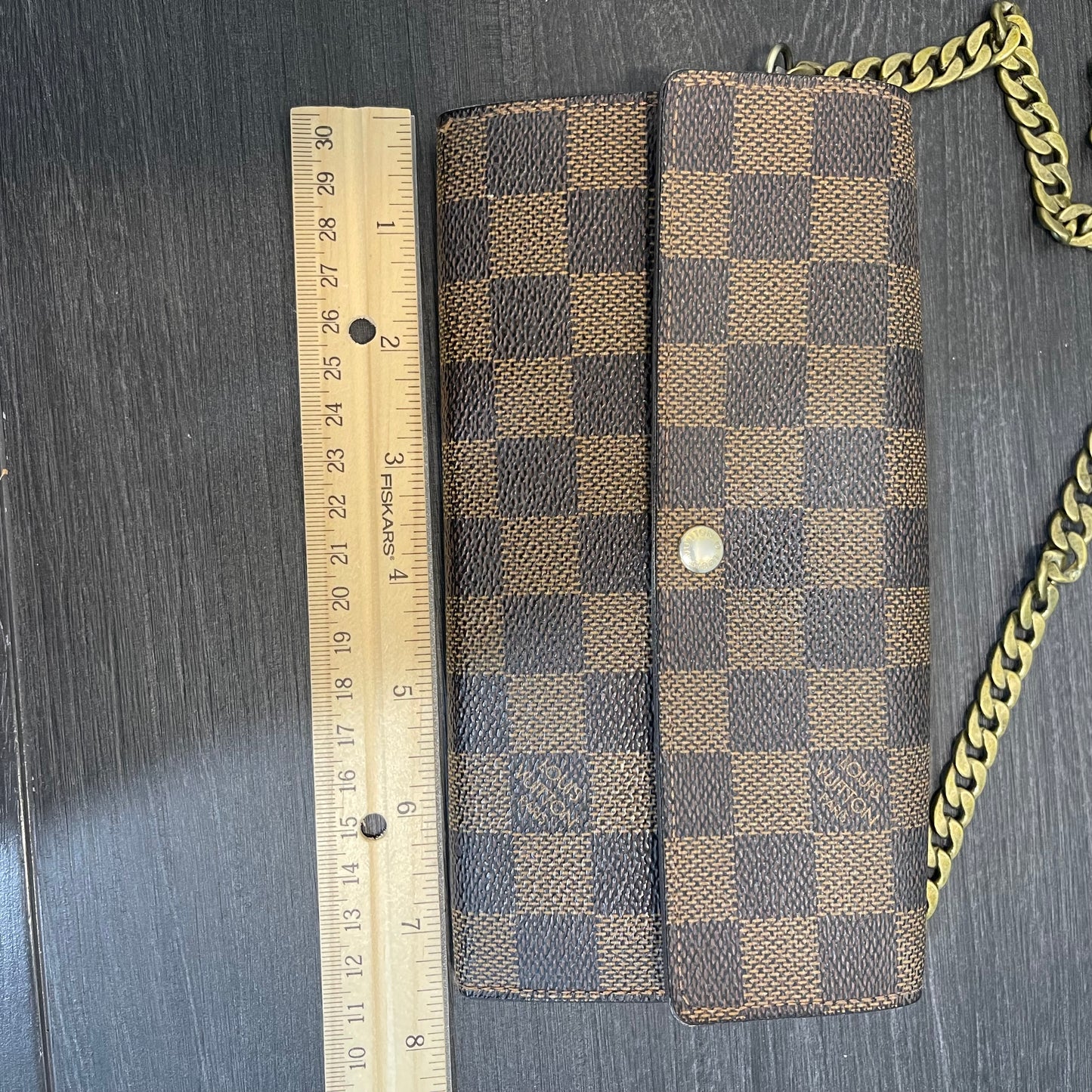 SOLD! Louis Vuitton Damier Ebene Wallet on Chain