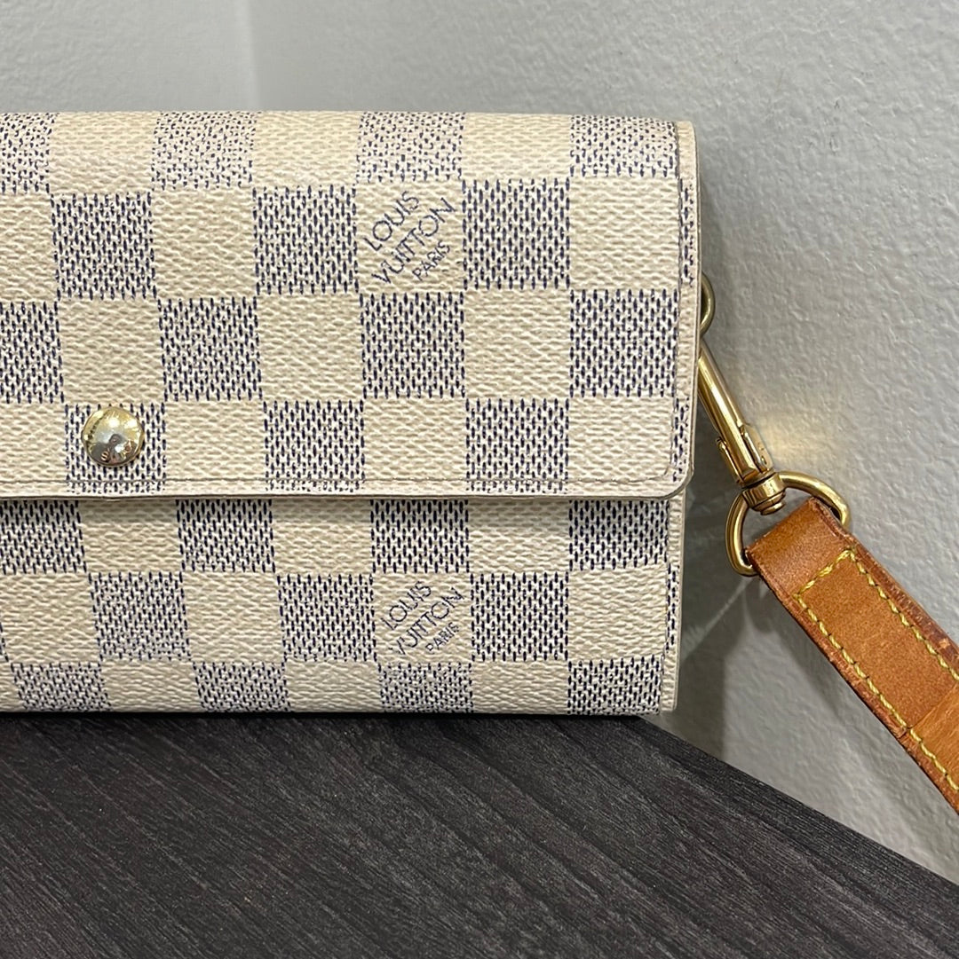 SOLD! Louis Vuitton Damier Wallet with Shoulder Strap