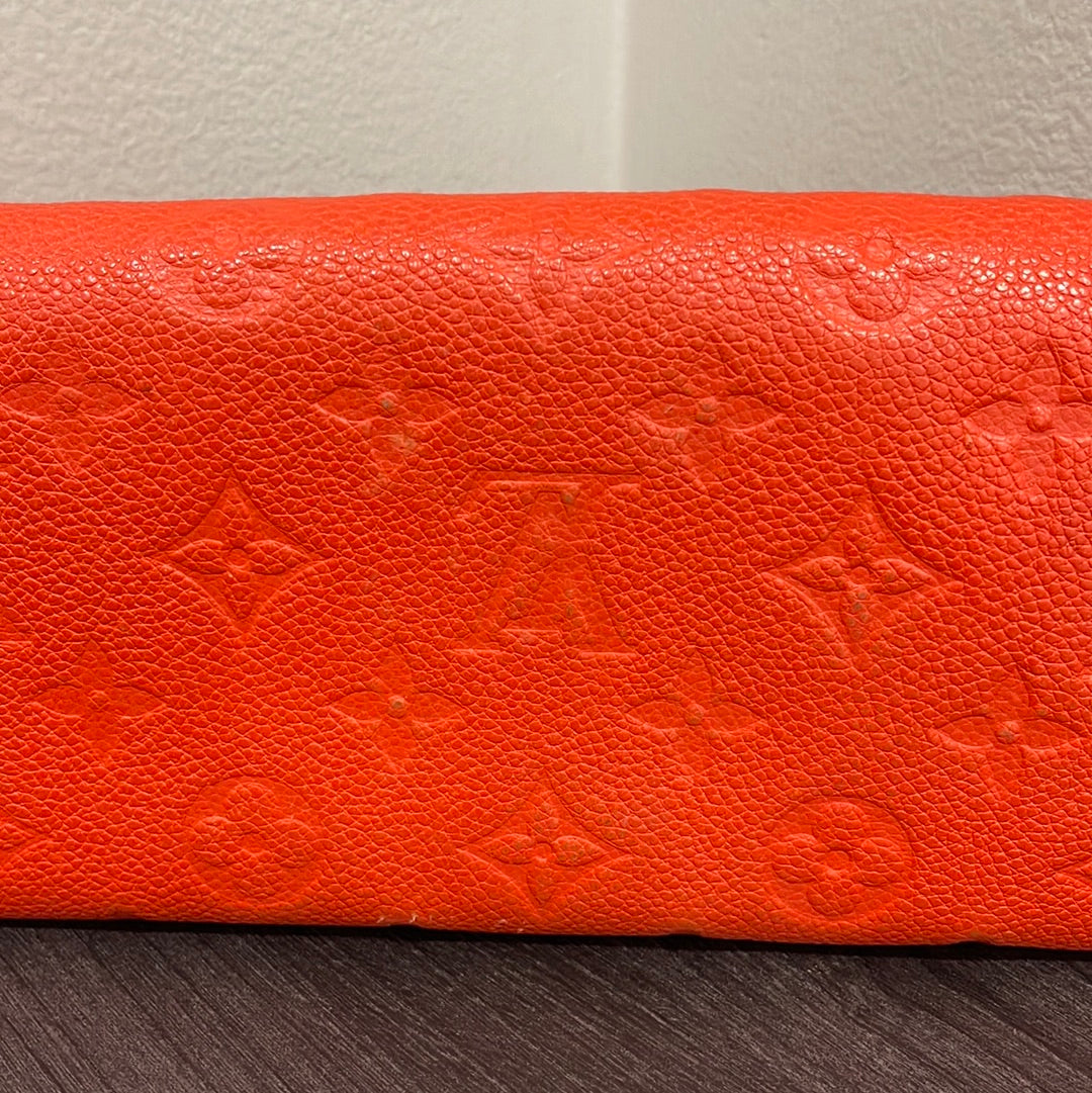 SOLD! Louis Vuitton Monogram Empreinte Orange Wallet on Chain