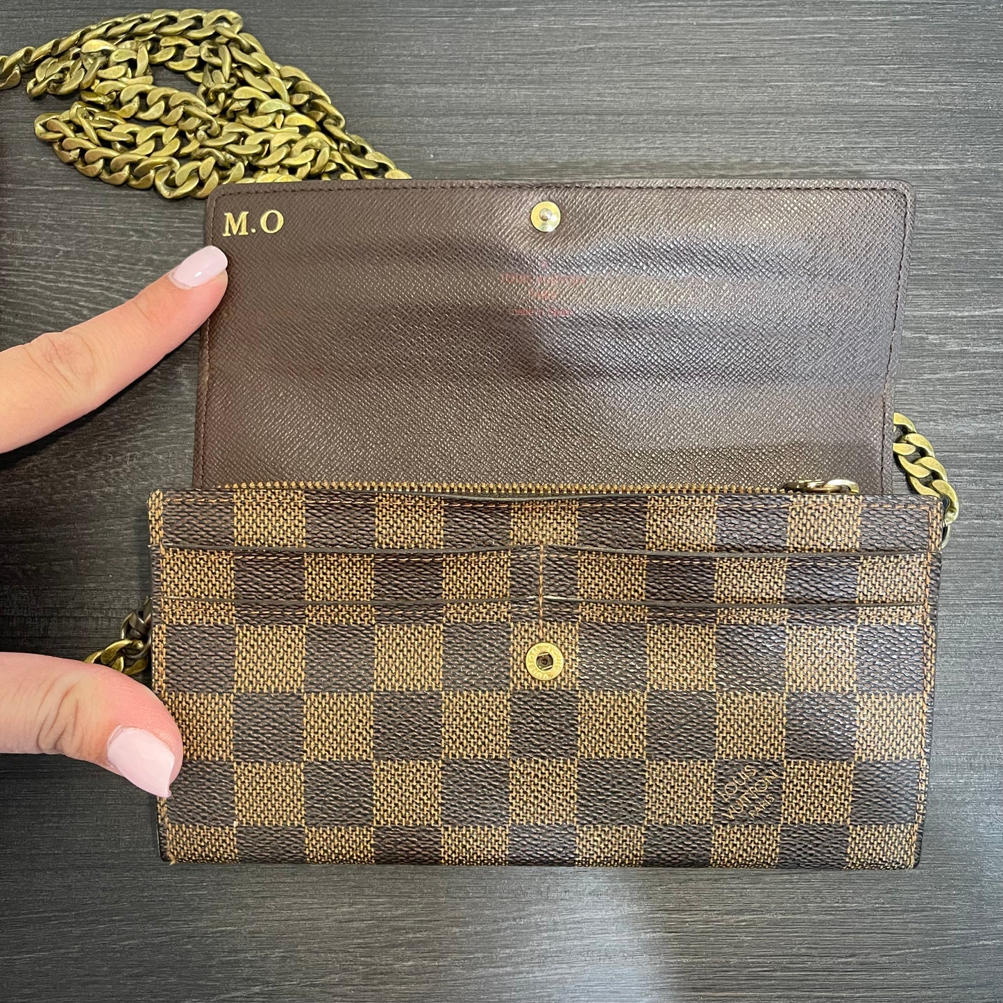 SOLD! Louis Vuitton Damier Ebene Wallet on Chain