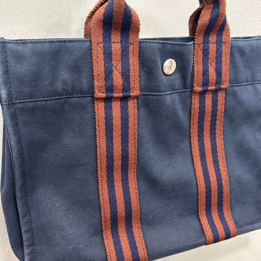 1068 HERMÈS Toile Fourre-Tout PM Tote Blue