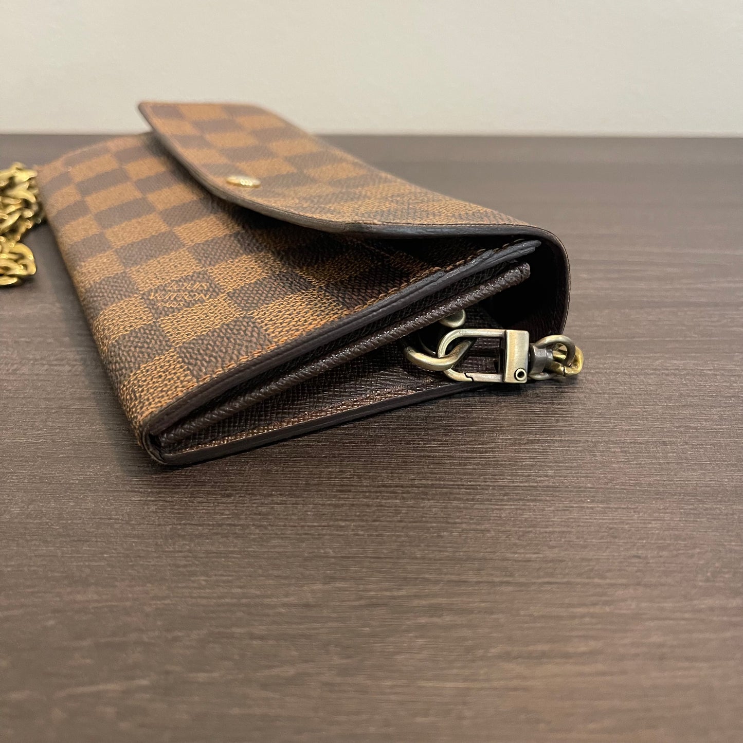 SOLD! Louis Vuitton Damier Ebene Wallet on Chain