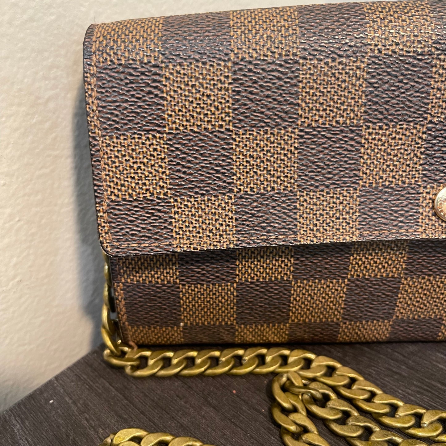 SOLD! Louis Vuitton Damier Ebene Wallet on Chain
