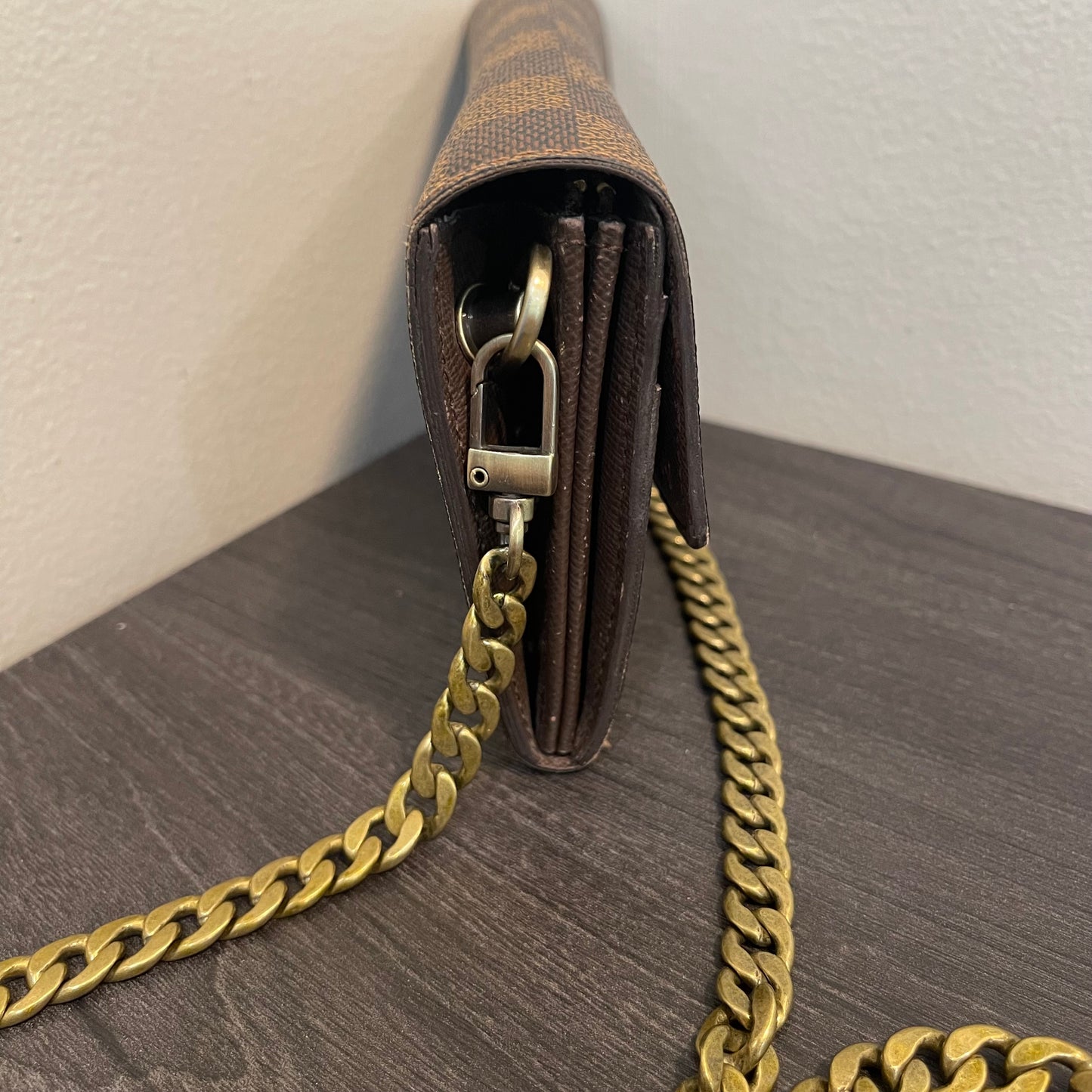 SOLD! Louis Vuitton Damier Ebene Wallet on Chain