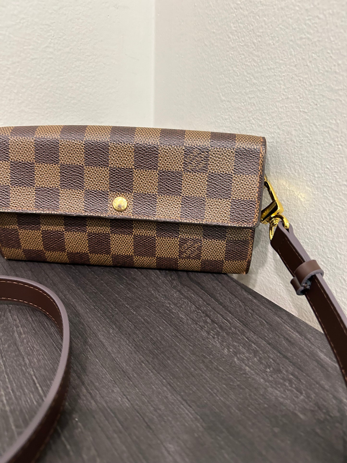 SOLD! Louis Vuitton Damier Wallet with Shoulder Strap