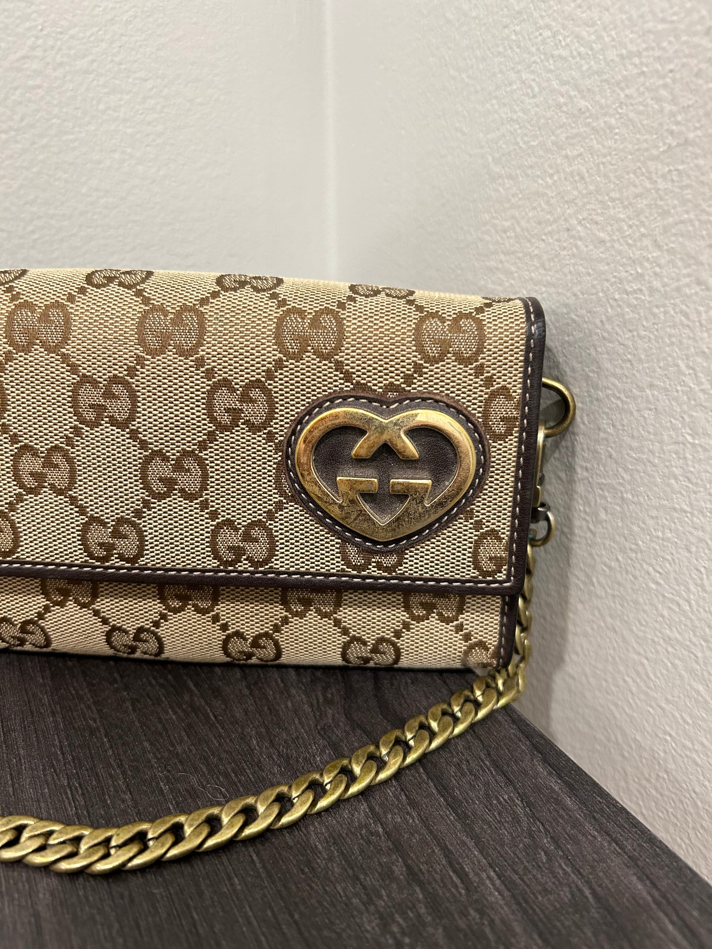 SOLD! Gucci GG Canvas Wallet on Chain