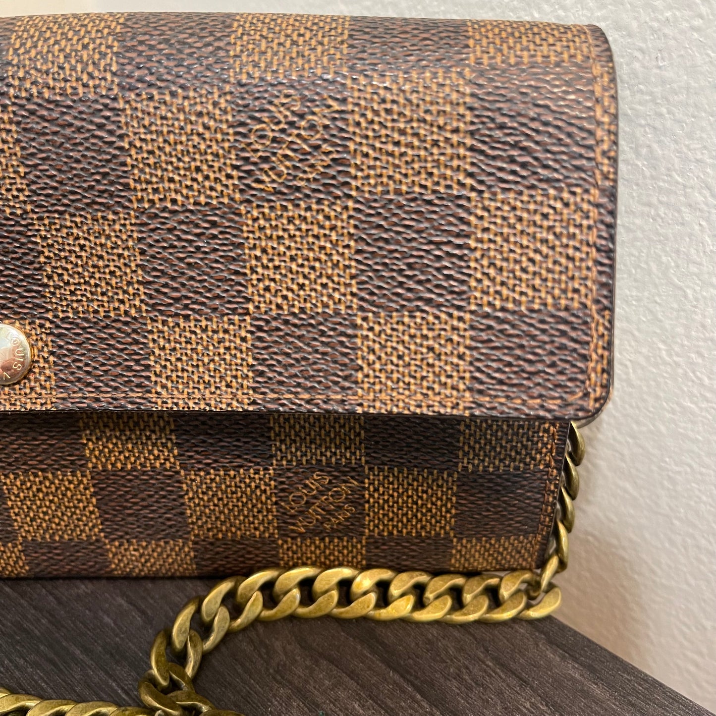 SOLD! Louis Vuitton Damier Ebene Wallet on Chain