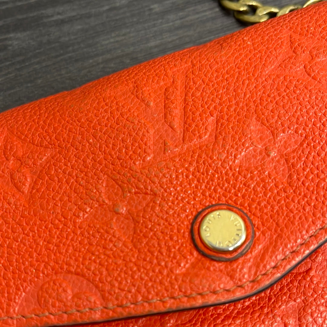 SOLD! Louis Vuitton Monogram Empreinte Orange Wallet on Chain