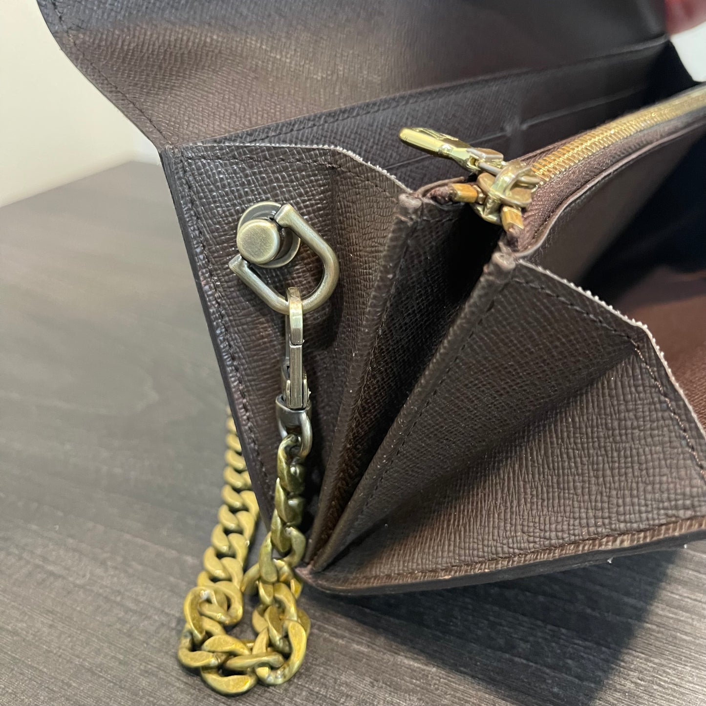 SOLD! Louis Vuitton Damier Ebene Wallet on Chain