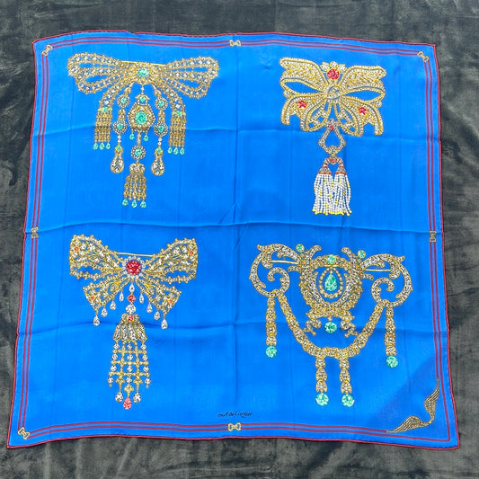 SOLD! Cartier Blue Jewel Brooch "Must De Cartier" Silk Scarf with Box
