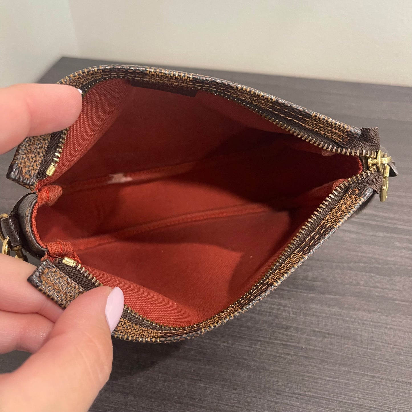 SOLD! Louis Vuitton Damier Ebene Trousse Make Up Bag Pochette