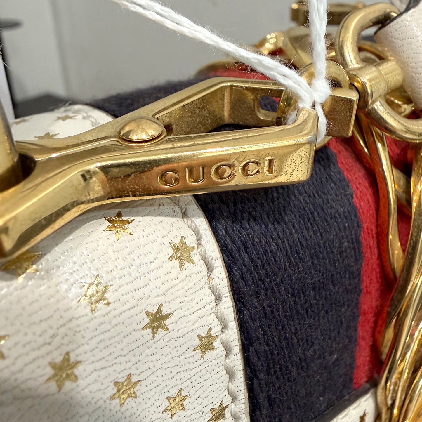 #3221 GUCCI Limited Edition Gold Stars Sylvie Mini Top Handle & Crossbody Bag