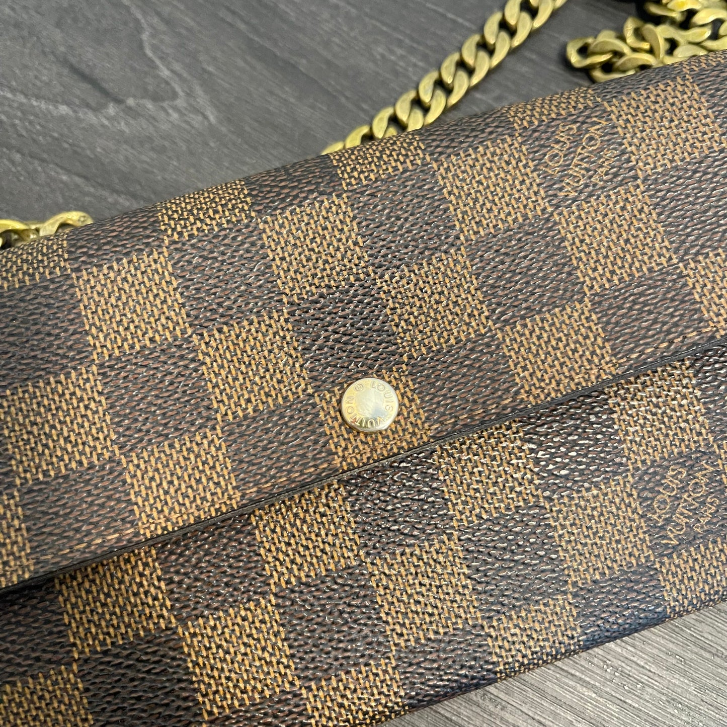 SOLD! Louis Vuitton Damier Ebene Wallet on Chain