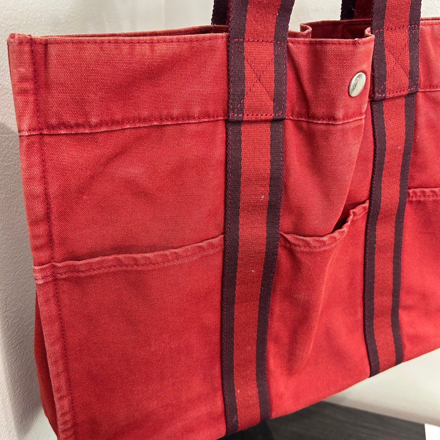 1018 HERMÈS Toile Fourre-Tout MM Tote Red