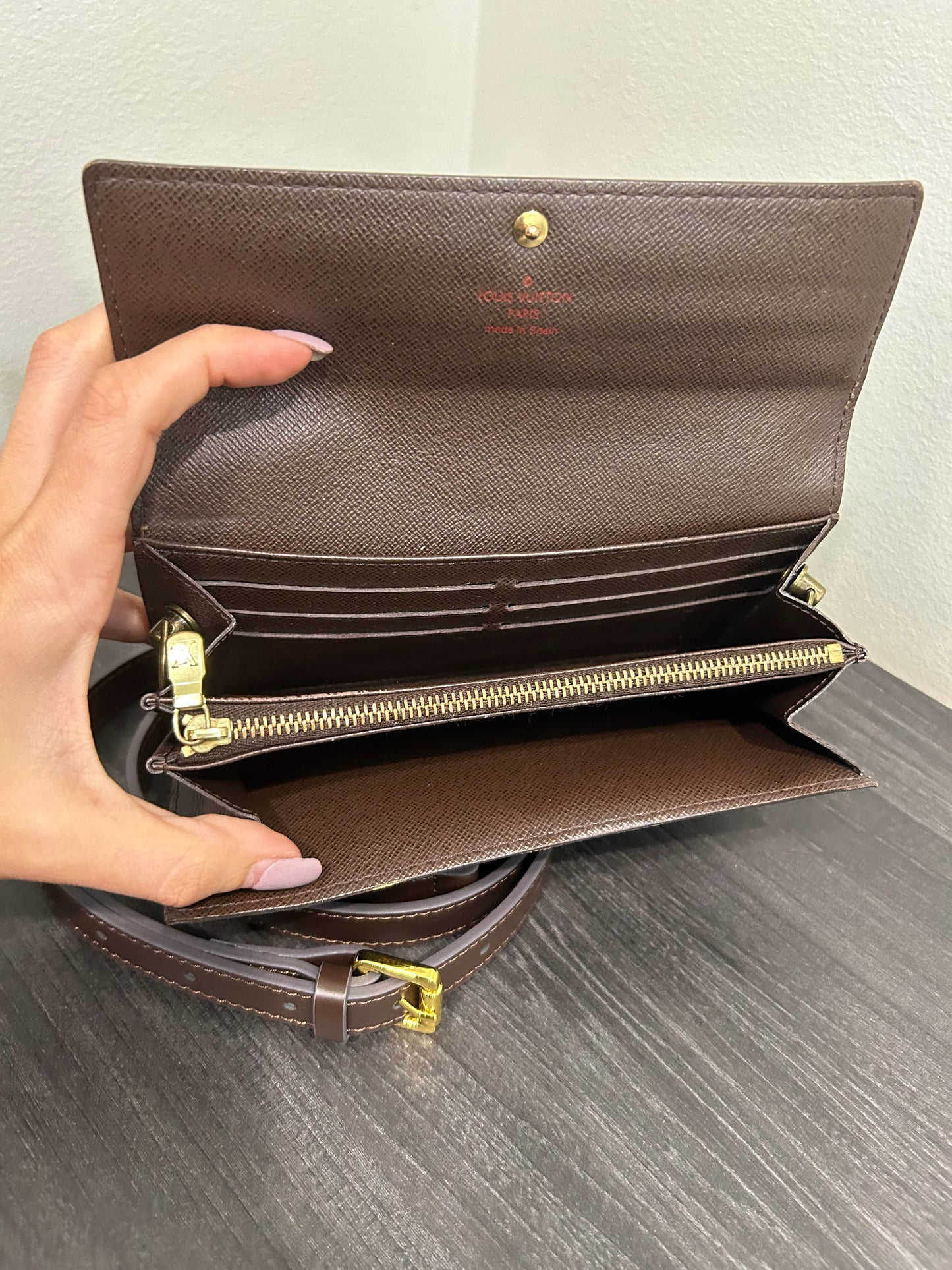SOLD! Louis Vuitton Damier Wallet with Shoulder Strap