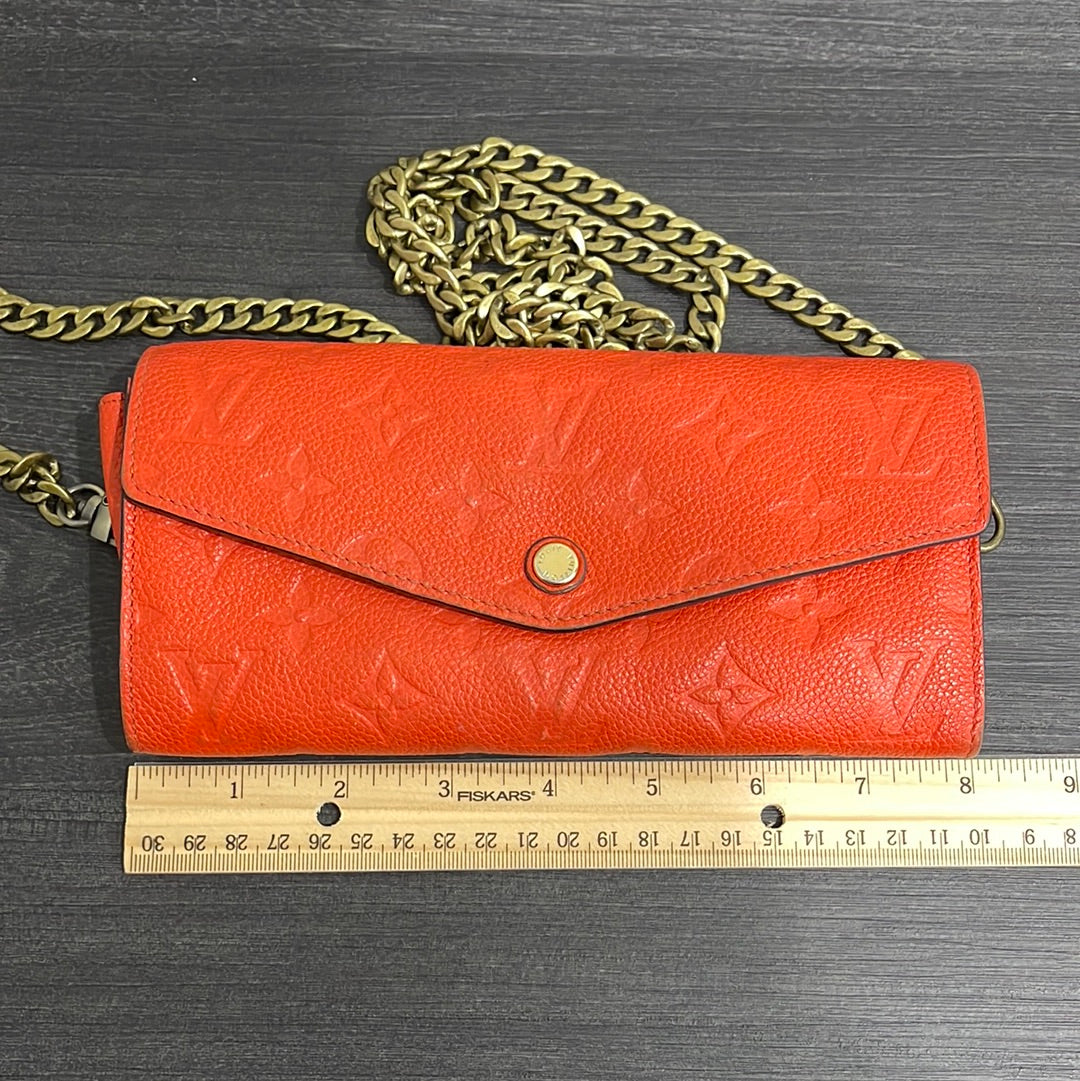 SOLD! Louis Vuitton Monogram Empreinte Orange Wallet on Chain