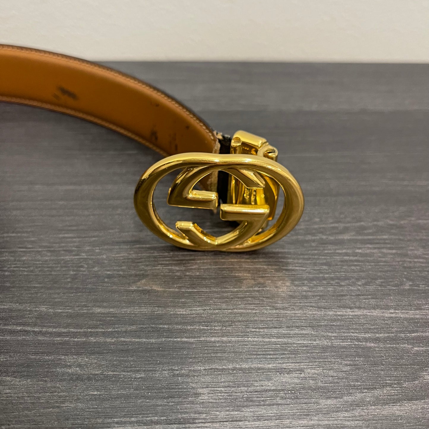 GUCCI Detachable Belt Buckle, Reversible Black/Brown Leather Belt Size 83/34